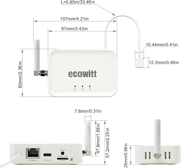 Ecowitt WIFI/Kabel-Gateway GW3000 für Wetterstationen mit Außensensor, eingebauter 3 in 1 Innen Barometer/Thermometer/Hygrometer Sensoren, Haus Ecosystem Wetterassistent mit SD-Kartenanschluss - 2