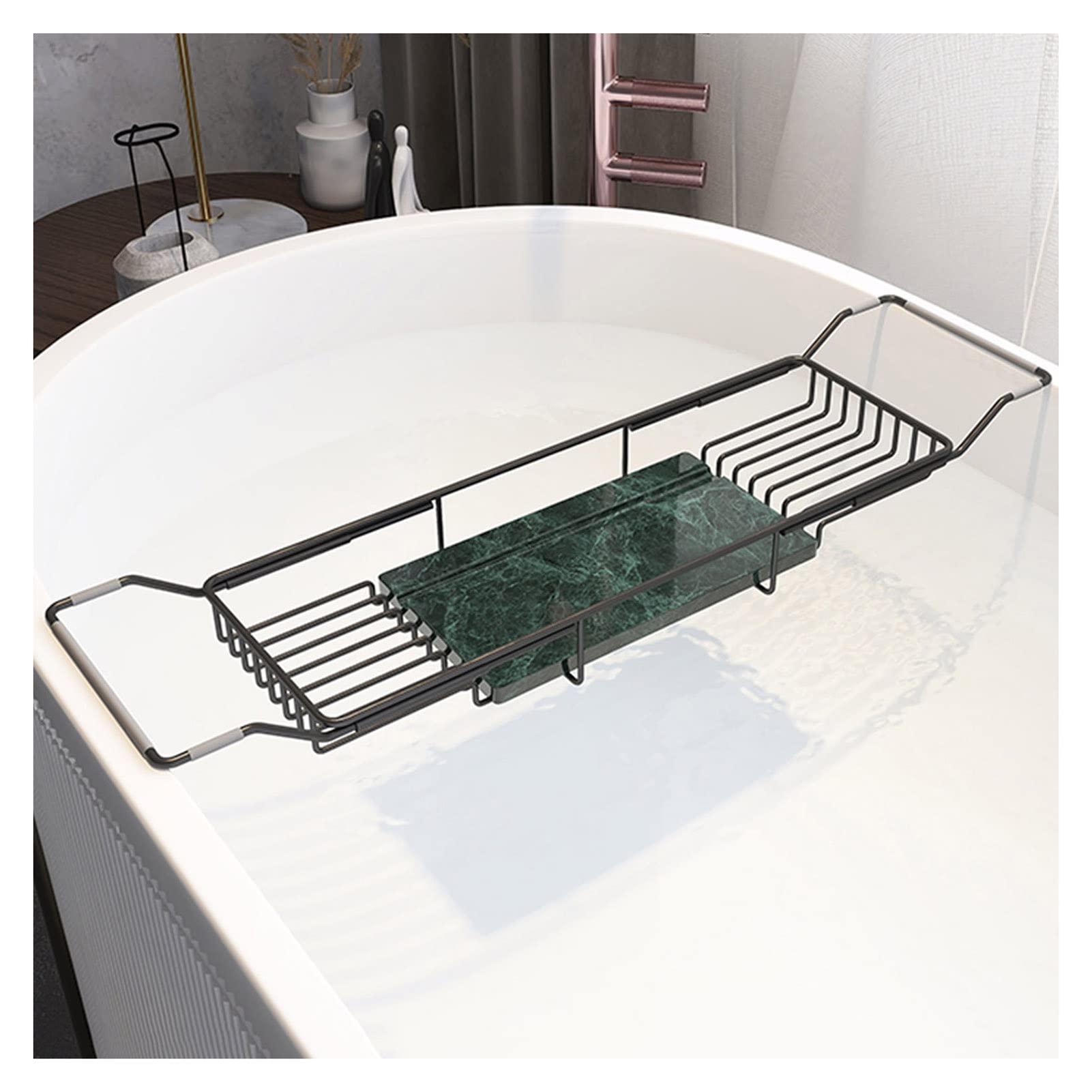 Bandejas para bañera, Estante de Almacenamiento para bañera, bandejas Extensibles de Acero Inoxidable para bañera con Tabla de Cortar de mármol, se Adapta a la mayoría de bañeras independien
