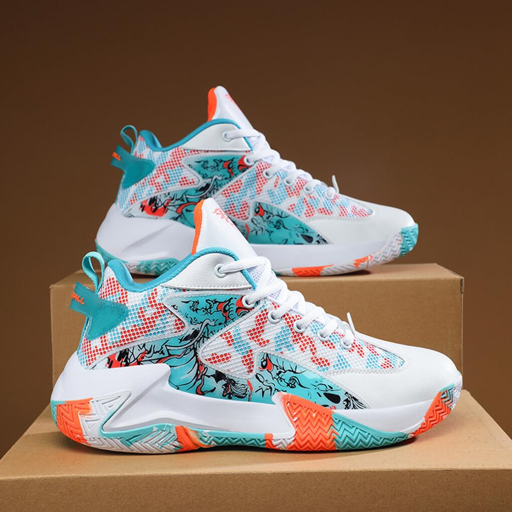 Zapatillas de baloncesto para hombre, zapatillas transpirables para parejas, gimnasio, calzado para correr, Blanco Naranja, treinta y ocho