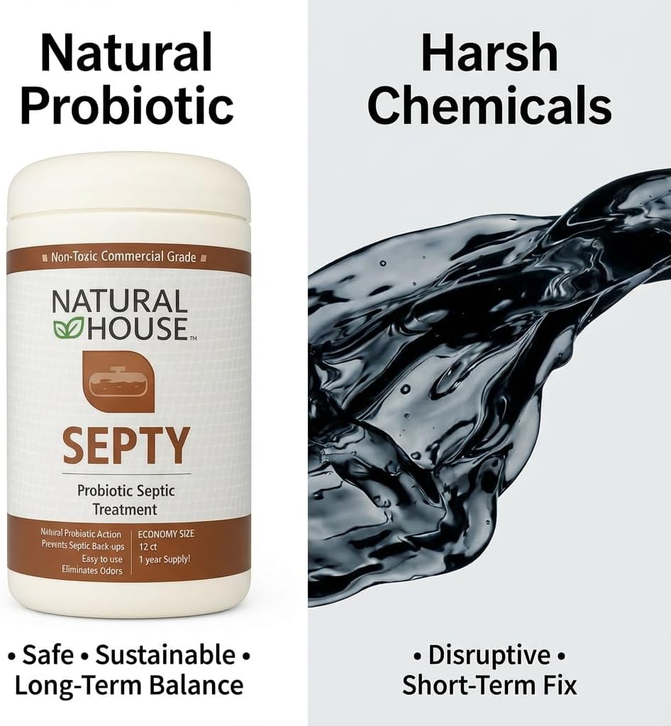 Natural House Septy - Plant-Based Enzyme Pods for Septic-Safe Plumbing Care - Monthly Maintenance for Tank, RV & Boat Systems - Plant-Based, Fragrance-Free - 12 Month Supply