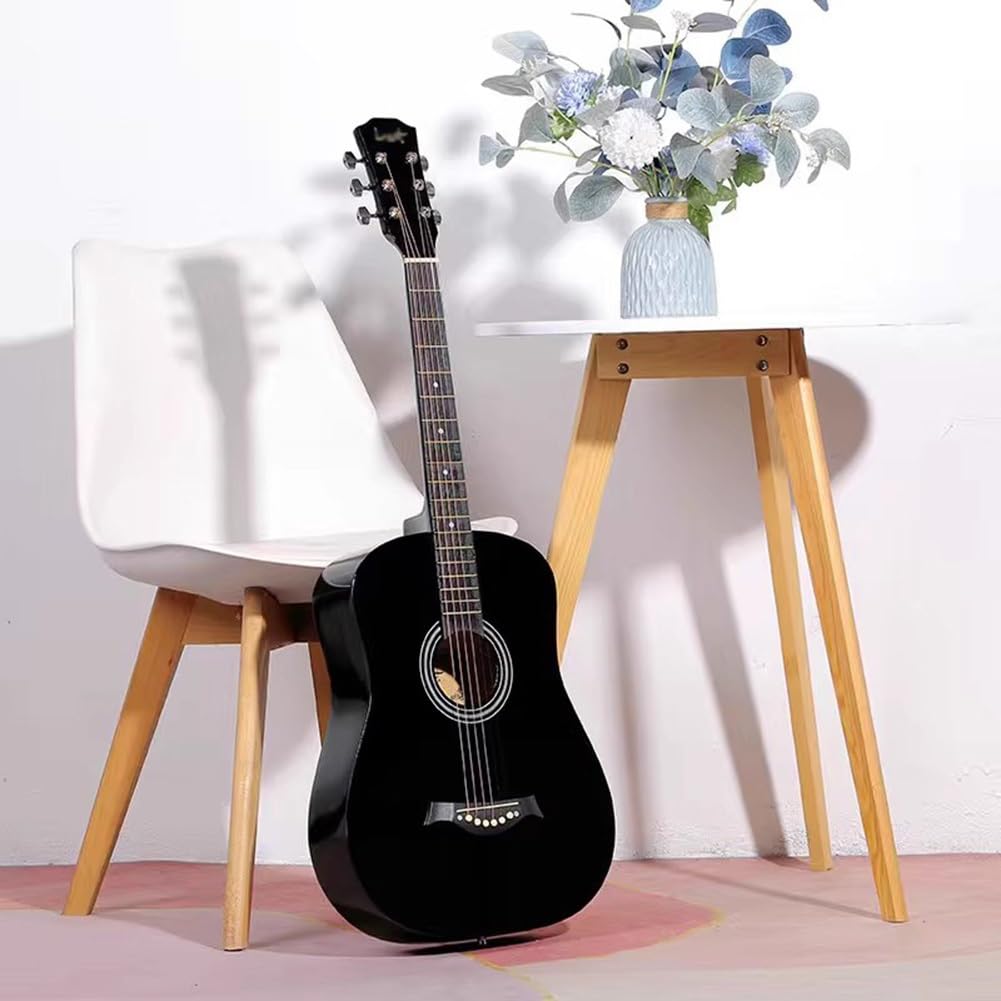 Guitarra Acústica Para Principiantes Guitarra Para Principiantes Para Adolescentes Y Adultos Incluye Funda, Cuerdas De Latón, Cejilla Y Púa.(Black,38in)