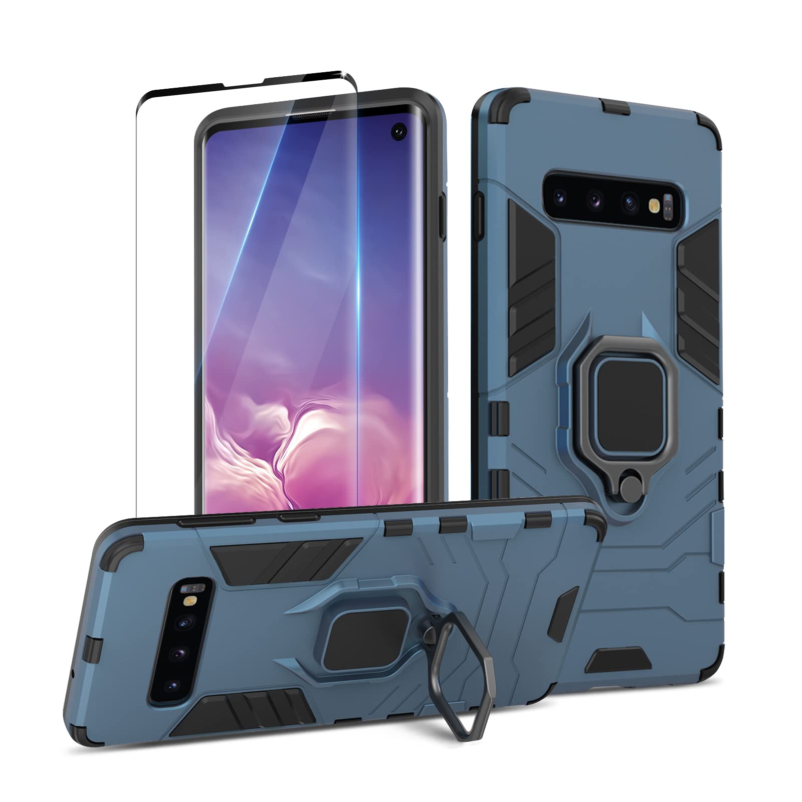 Funda para Samsung Galaxy A13 4G con Cristal Templado Protector Pantalla, Carcasa Antigolpes con Soporte anular metálico, Case Protectora de Grado Militar, Negro — view 86