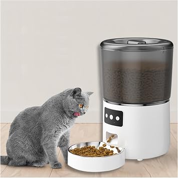 Automatic Feeder for Cats, Timing Dog Feeder, Automatic Cat Food Feeder, Smartphone Remote Control, Recording, 4L Capacity, Prevents Food Clogs, 2-Way Power Supply, Stainless Steel Bowl, Easy to