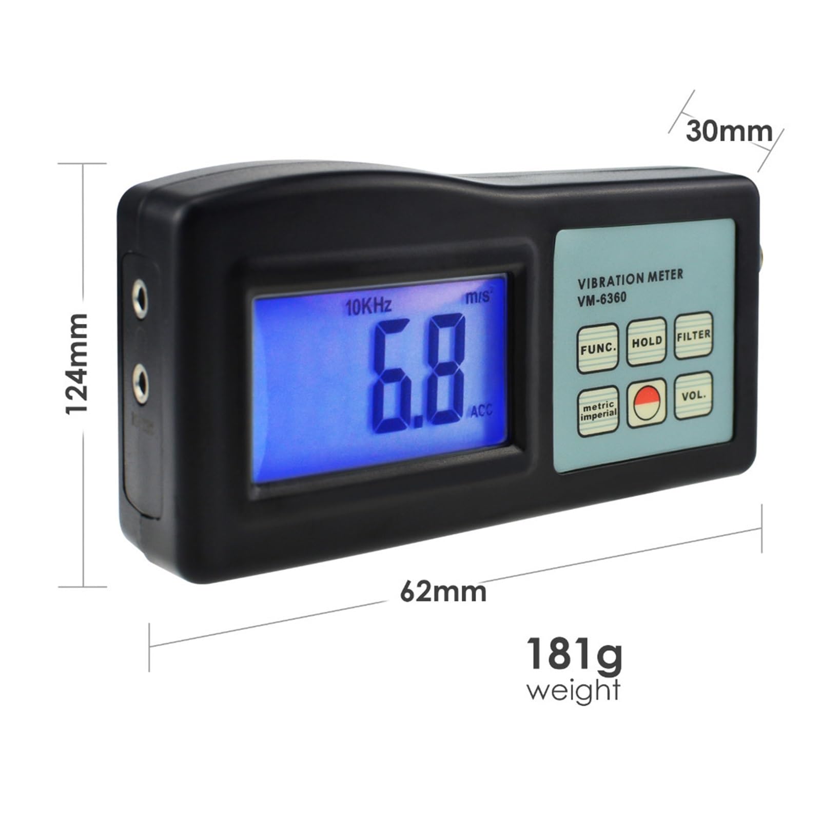 Misuratore di vibrazioni, vibrometro, Misuratore di vibrazioni digitale, vibrometro, analizzatore di prova 10 Hz-10 kHz, misura accelerazione, velocità, spostamento, giri al minuto, frequenza Misurazi