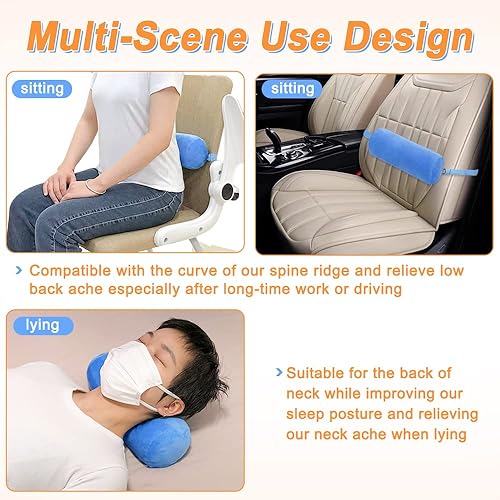 Miniatura 6 de Zelen Almohada lumbar para silla de oficina, soporte de espalda baja, postura, rollo de espalda, cojín lumbar redondo de espuma para asientos de