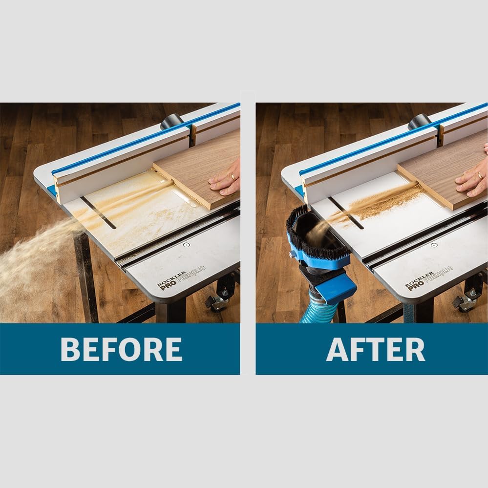 Rockler Dado Router Table Dust Collection Chute - Capture Router Dado w/Adjustable Bristles, Blast Gate - 2-1/2'' Compatible Woodworking Dust Collection Kit - Easy Install Wood Router Accessories