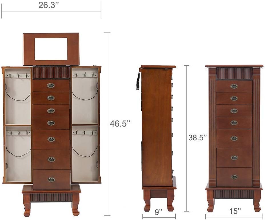 Jewelry Cabinet Jewelry Chest Jewelry Armoire Wood Jewelry Box Storage Stand Organizer with Side Doors 7 Drawers Makeup Mirror : Clothing, Shoes & Jewelry