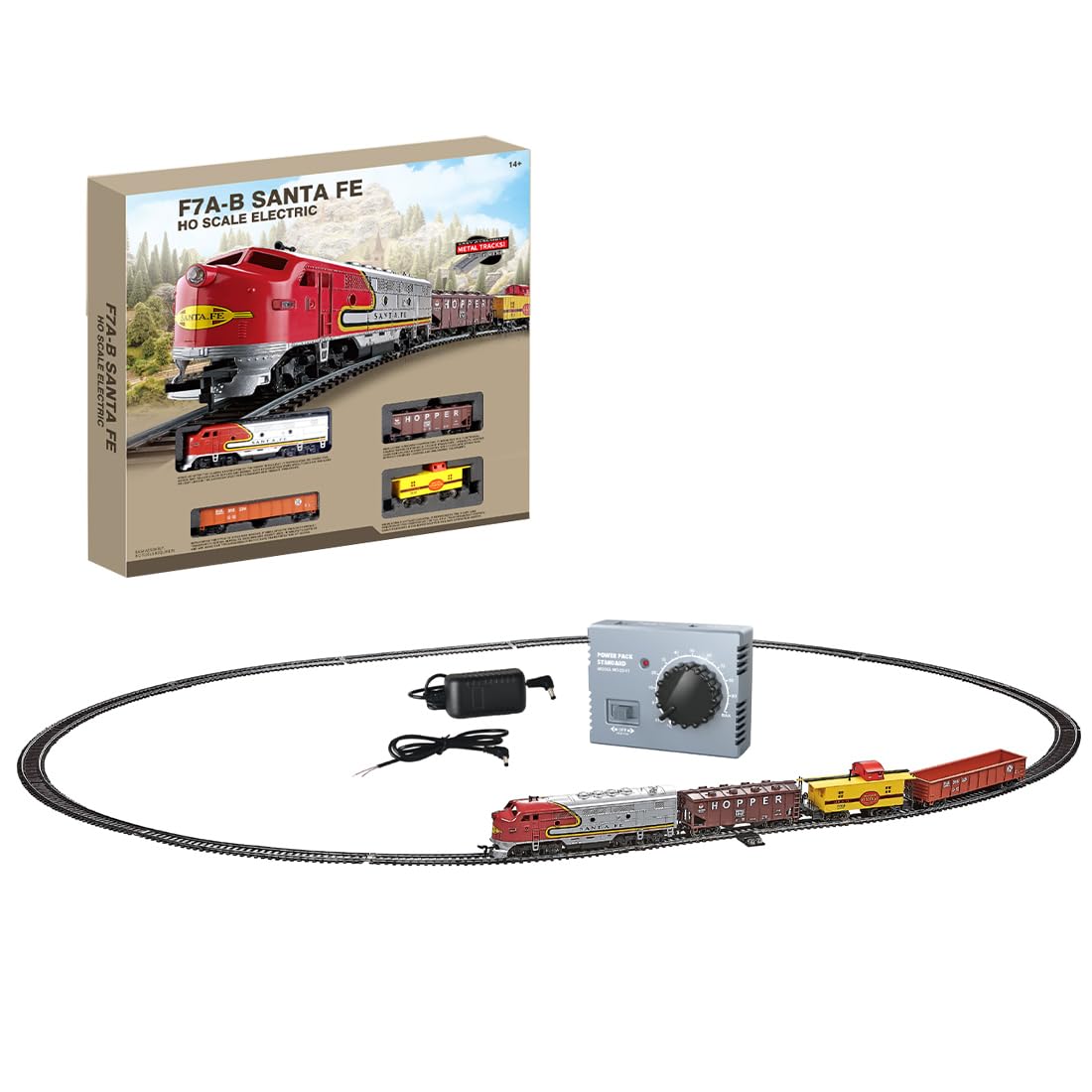 HO Scale 1/87 Electric Train Set - Classic F7 Diesel Locomotive Model with Metal Track & Controller Included, Lighting Effects, Low Noise, Expandable Railway Model for Adults & Hobbyists