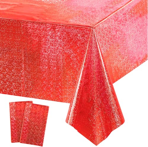 GREATRIL Nappe Rouge Anniversaire - Nappe Rectangulaire Foil Brillant Jetable Fête Décoration pour Circus Spiderman Ladybug Las Vegas Foraine Saint Valentin Vampires Décoration