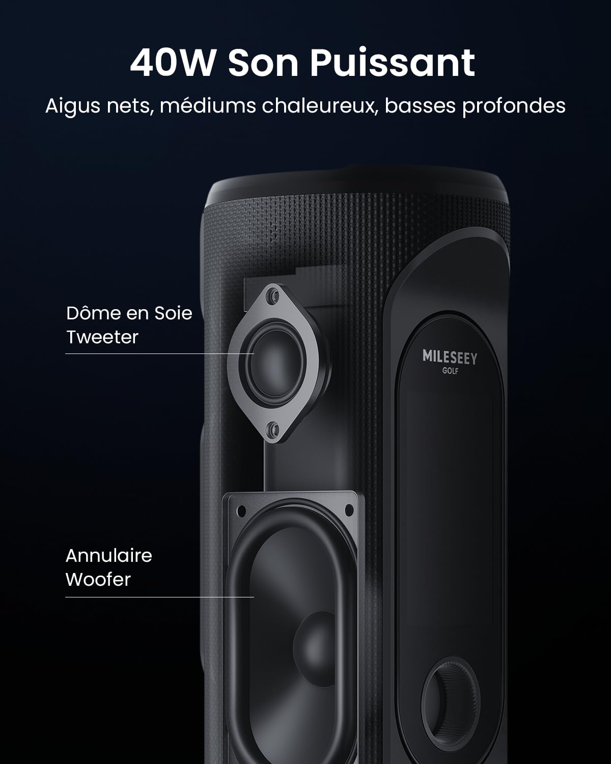 MiLESEEY GeneSonic Pro Haut-Parleur Golf avec GPS Amovible, Écran Tactile 3 Pouces, 43000+ Cours Préchargés, Champ de Vision et Distance Auditive, Batterie 15 Heures, Magnétique, Imperméable à l'eau