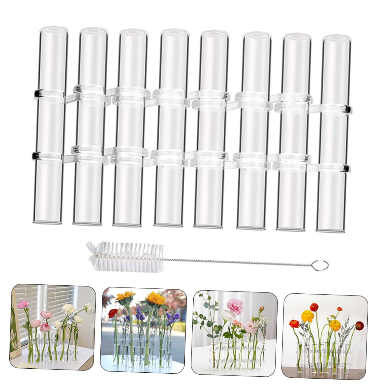 Vase Verre Transparent pour Propagation Hydroponique Grand Format avec Support Robuste Contenant Décoratif pour Plantes Intérieur et Terrarium de Bureau Brosse de Nettoyage