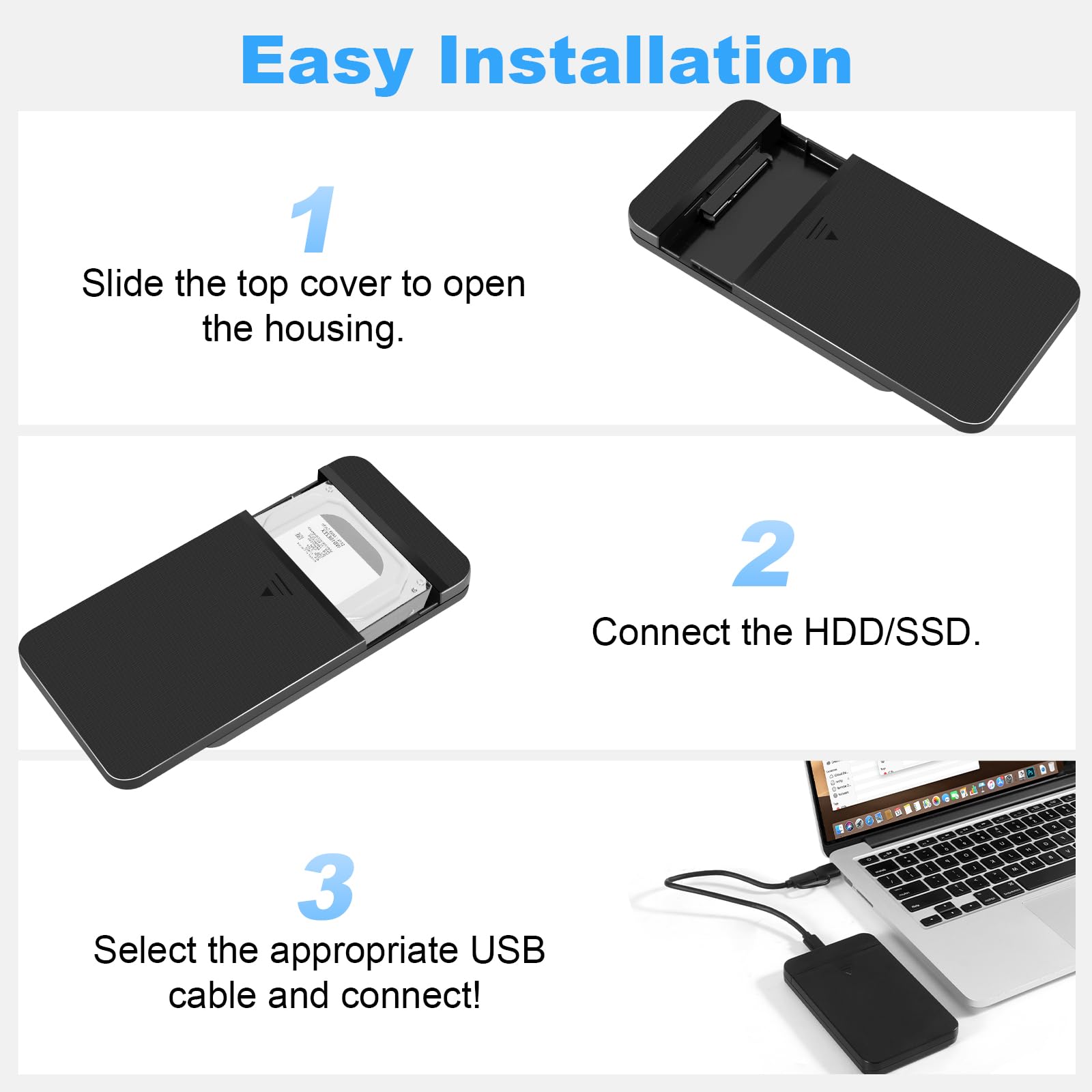 Case SSD/HDD Hard Disk 2.5 Pollici 10Gbps USB 3.1 Gen 1 Case Hard Disk 2.5 per 7mm e 9,5 mm, SATA I II III, HDD, SSD, Supporto UASP,Nessuno Strumento Case Disco