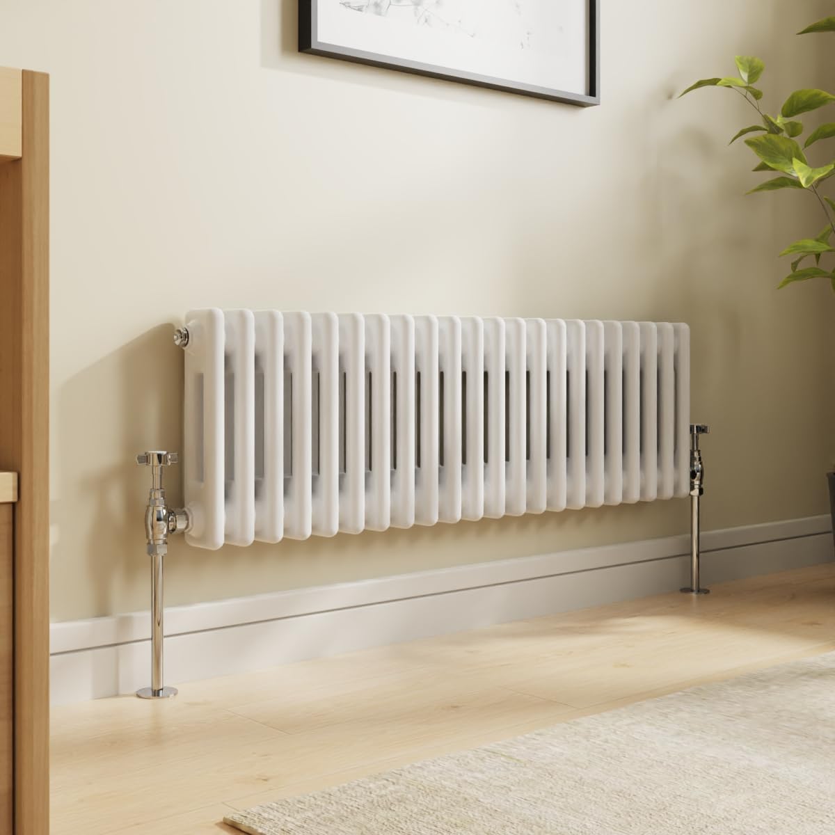 NRG 300x1010 Traditional Colosseum Cast Iron Bathroom Radiator Gloss White 2 Panel โ image 1