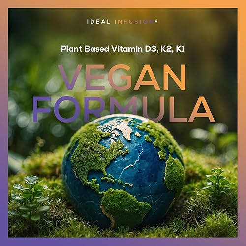 Miniatura 7 de Ideal Infusion Vitamina D3 vegana a base de plantas 10,000 UI Plus K2 MK7 y K1 polvo MCT de coco, salud ósea y arterial, apoyo inmunológico (90