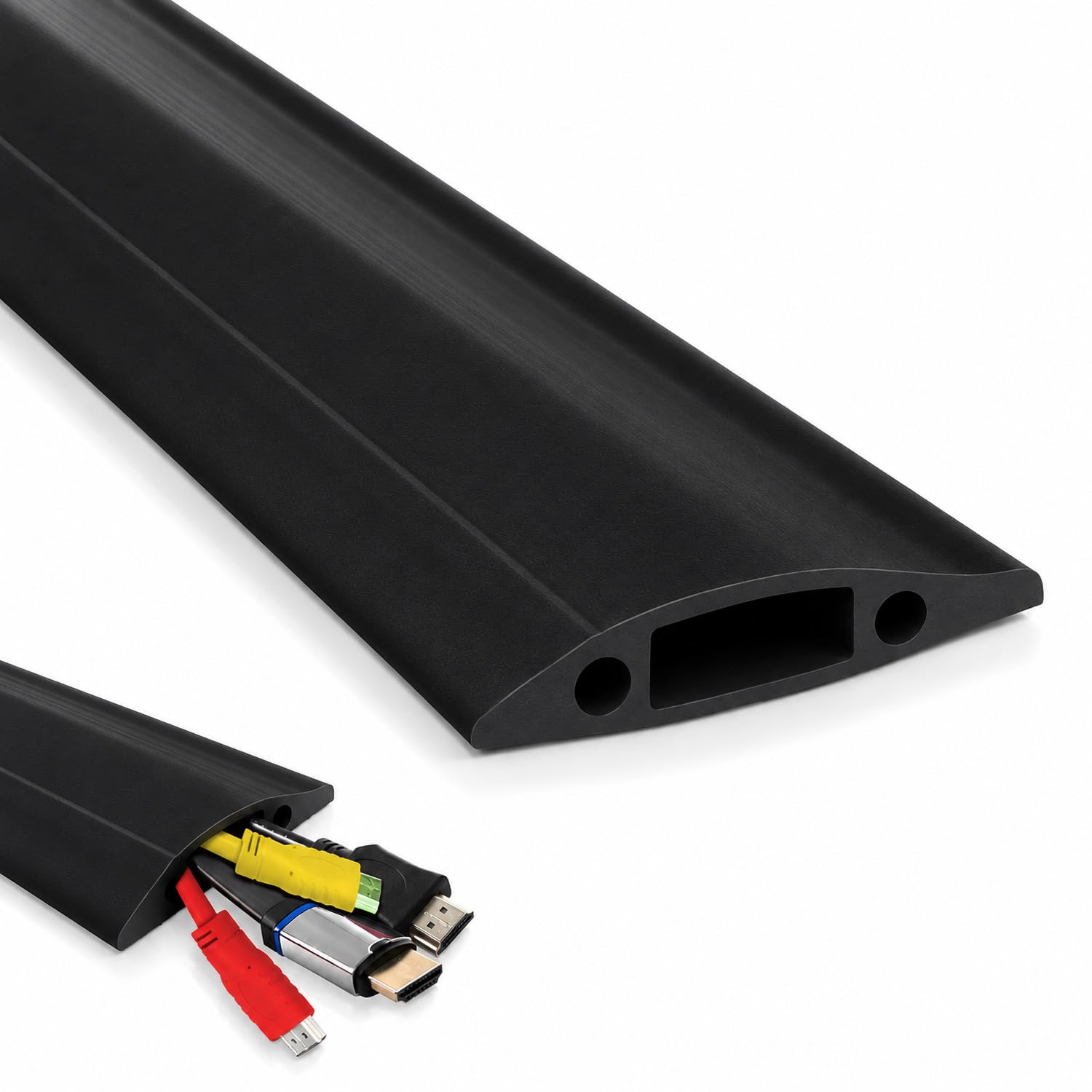 On1shelf® Floor Cable Protector Black 10M PVC Floor Cable Cover Anti Trip Cable Tidy Floor Wire Protector with 16mm x 8mm Cable Channel for Home Office Extension Leads