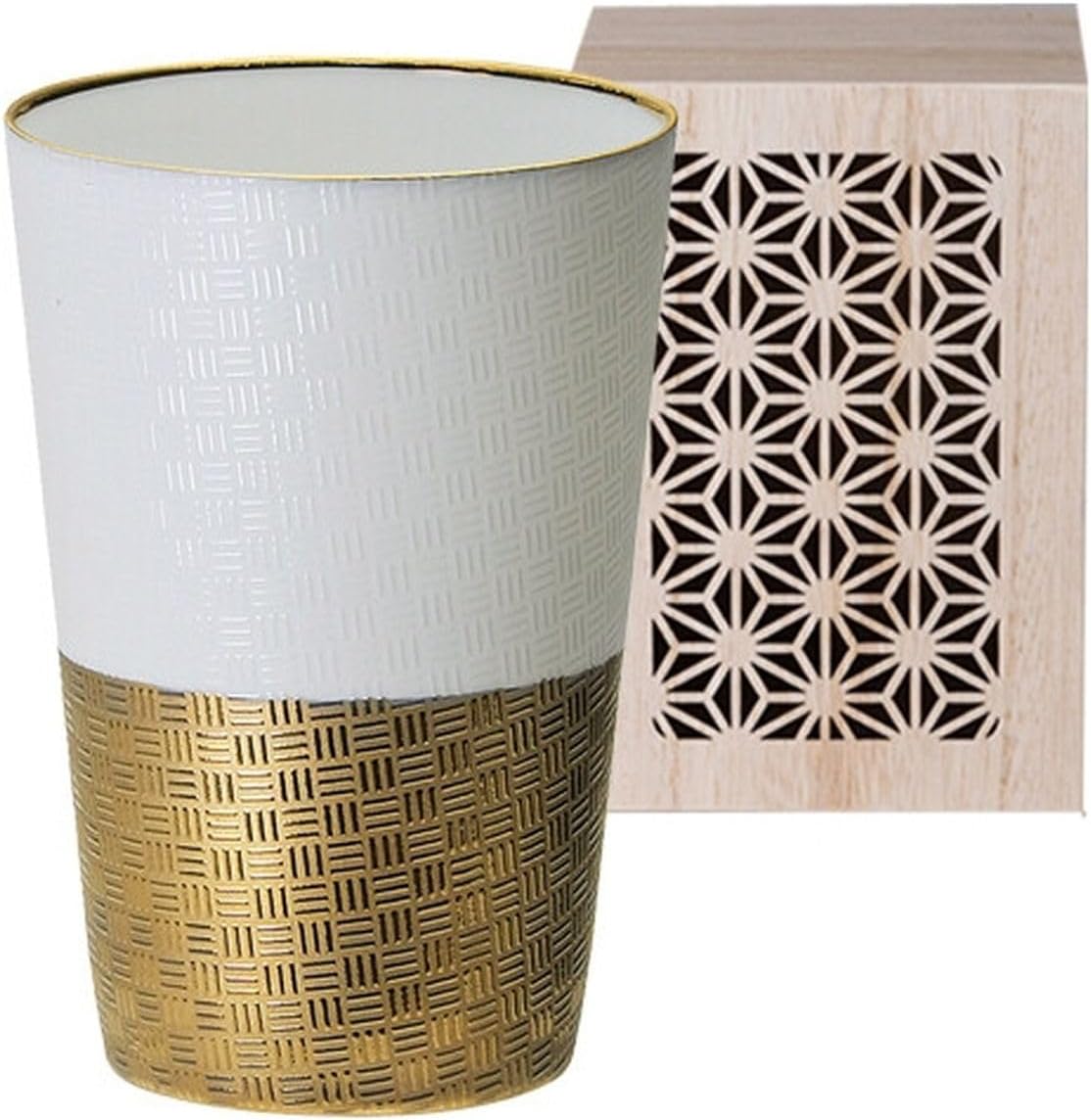 J-kitchens Ultra Thin Glass Tumbler Gold Ajiro in Wooden Box 12.1 fl oz (370 ml), Made in Japan