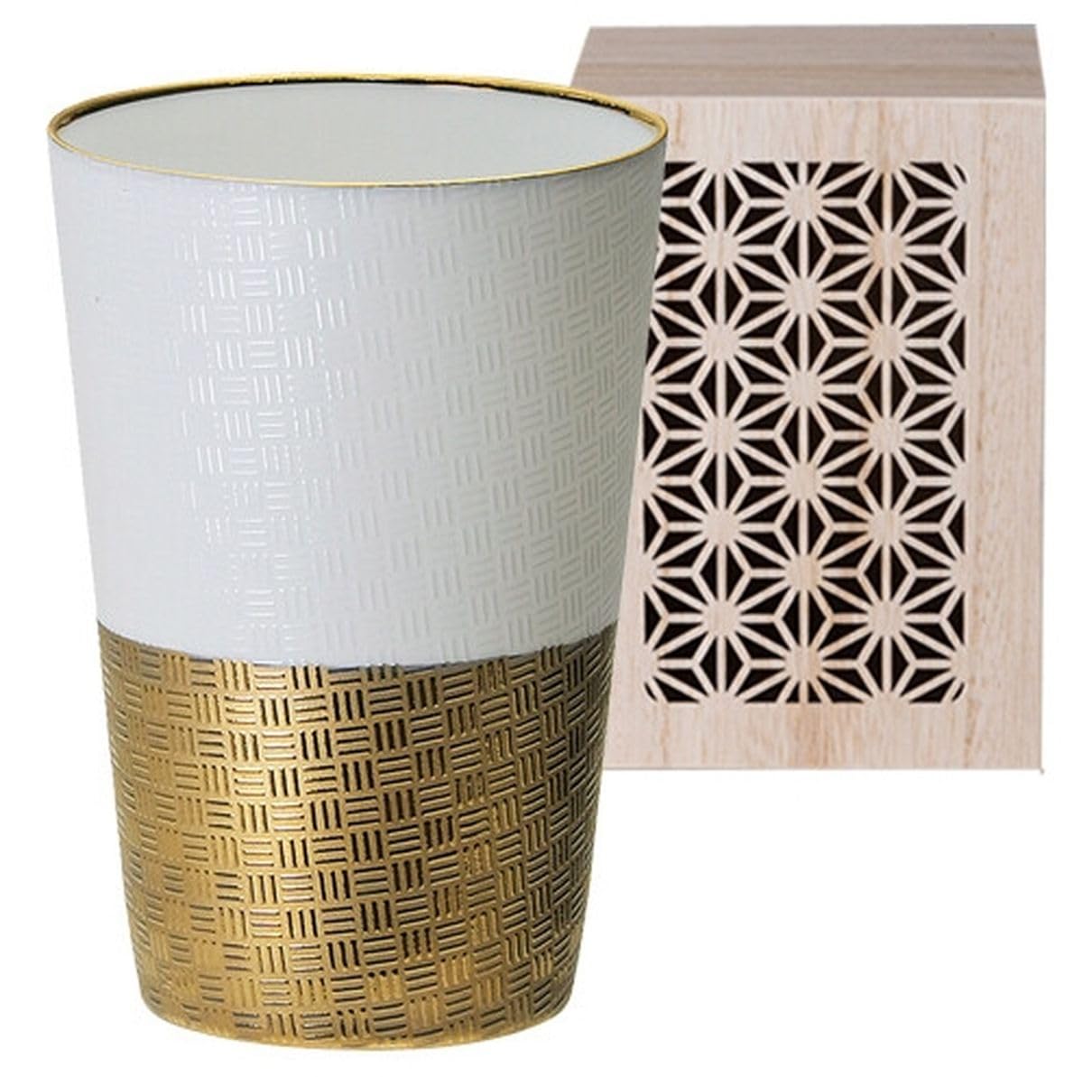 J-kitchens Ultra Thin Glass Tumbler Gold Ajiro in Wooden Box 12.1 fl oz (370 ml), Made in Japan