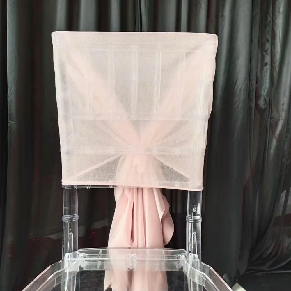 Cappuccio in Rete e Fascia per Sedia in Chiffon con Volant, Rosa Cipria, Bianco, Blu, Decorazione per Festa di Matrimonio, 12 Pezzi