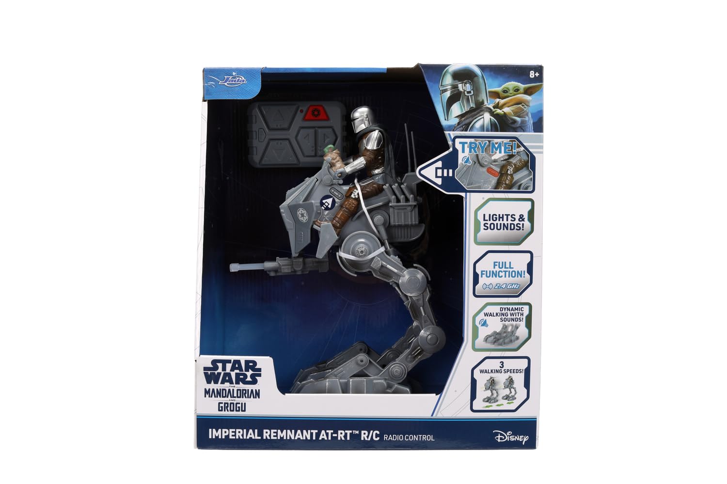 Jada Star Wars AT-RT Walker Teledirigido 29 cm, Robot con Luz y Sonido, 3 Velocidades, con Mandaloriano y Grogu Integrados, Juguete +6 Años (9336975314R00)