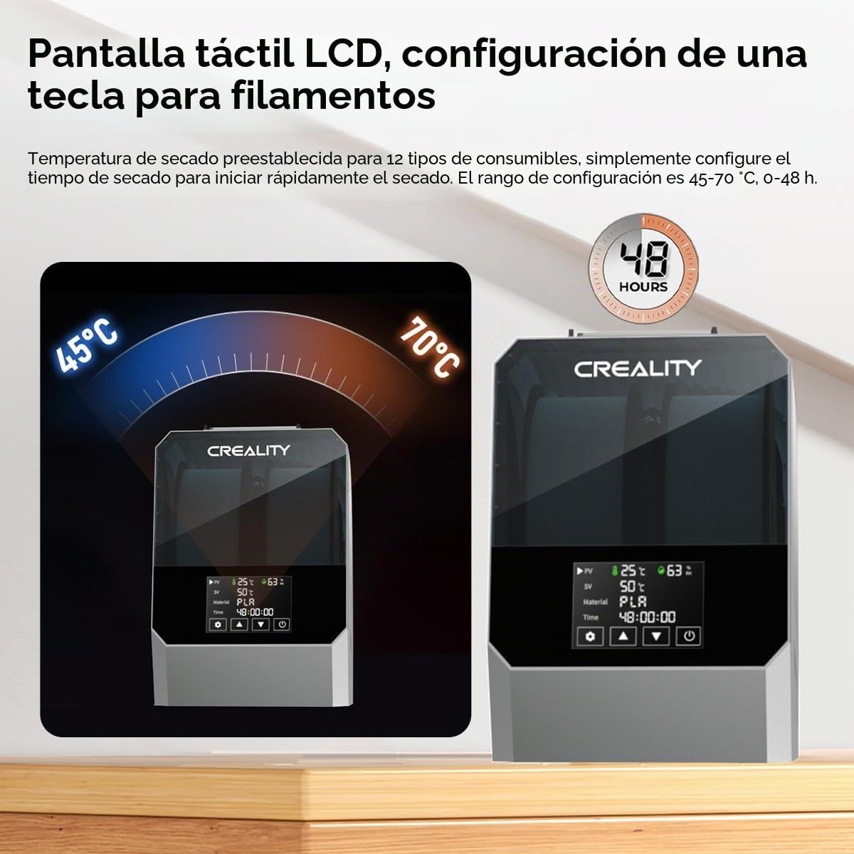 Creality Oficial Space PI Filament Secadora Plus, 2 rollos de impresora 3D Filamento Drybox con calefacción de aire caliente 360°, deshidratador para PLA ABS PETG TPU 1,75/2,85 mm
