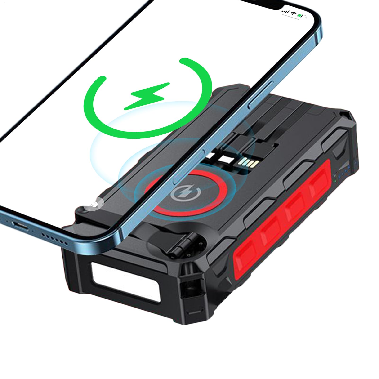 Chargeur Solaire Portable | Batterie Externe à Manivelle avec LED,Powerbank Portable Rechargeable Pliable pour Voyage Camping Pêche Randonnée Vélo