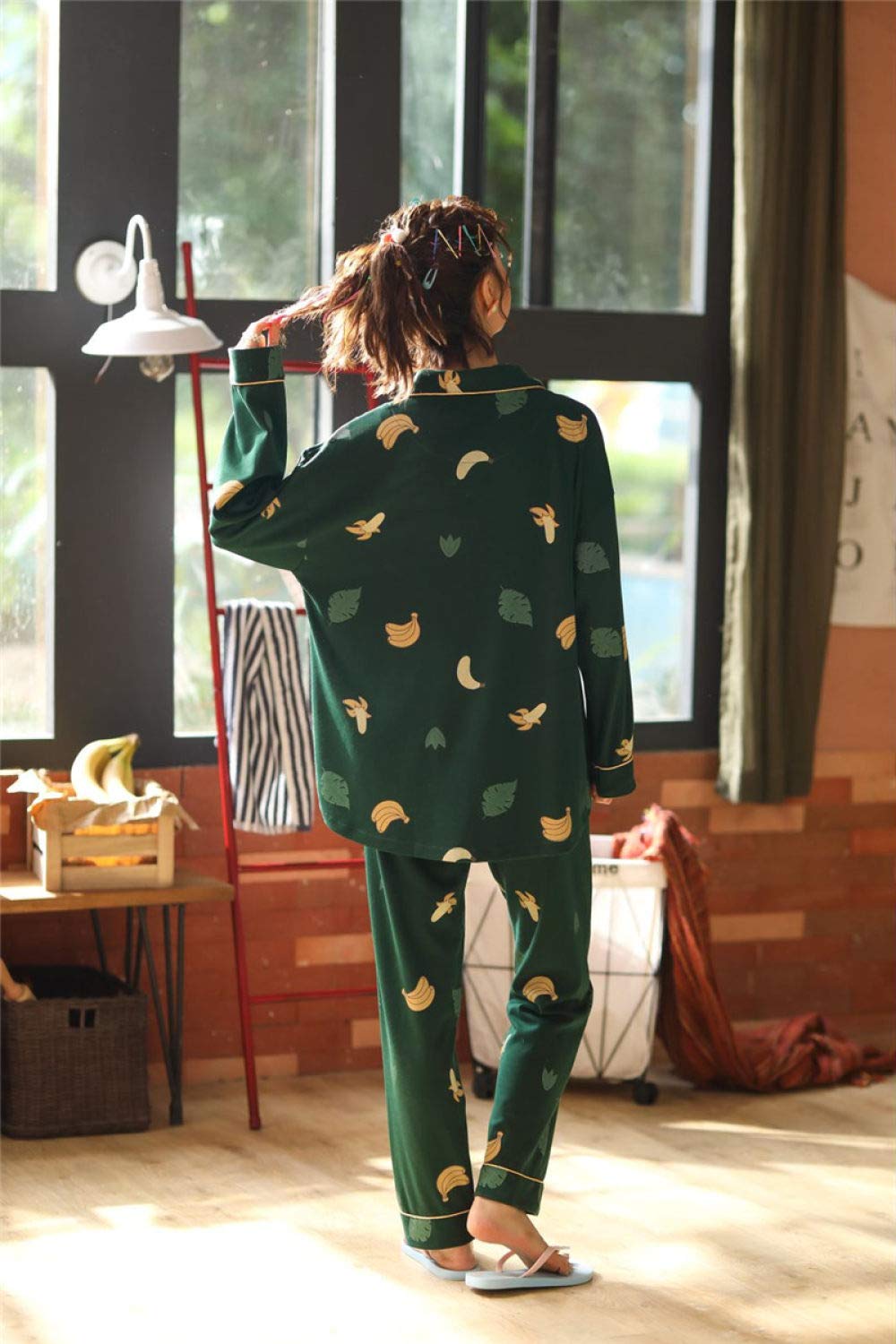 Conjunto De Pijamas De Mujer,Conjunto De Pijamas Con Estampado De Plátano De Dibujos Animados De 2 Piezas Algodón Clásico Con Botones Pjs Top & Bottoms Ladies Ropa De Dormir De Manga Larga Ropa De