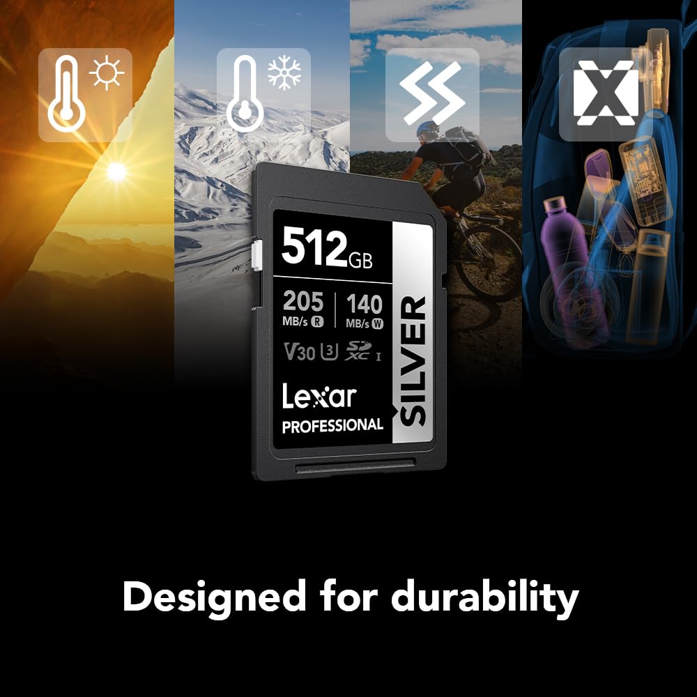 Lexar SILVER PRO Carte SD 512Go, Carte Mémoire SD UHS-II, V60, U3, C10, Jusqu'à 280Mo/s En Lecture, 160Mo/s En écriture, Carte SDXC Pour DSLR/caméra/photographe/vidéaste/passionné (LSDSIPR512G-BNNAA - View #5