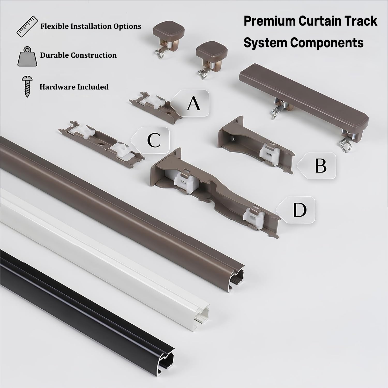 Juego de rieles de aluminio para montaje en pared y techo de 1 a 6 m, con rodillos y accesorios, ideal para dormitorio, sala de estar, decoración del hogar y divisor de habitaciones (gris, 1,4 m