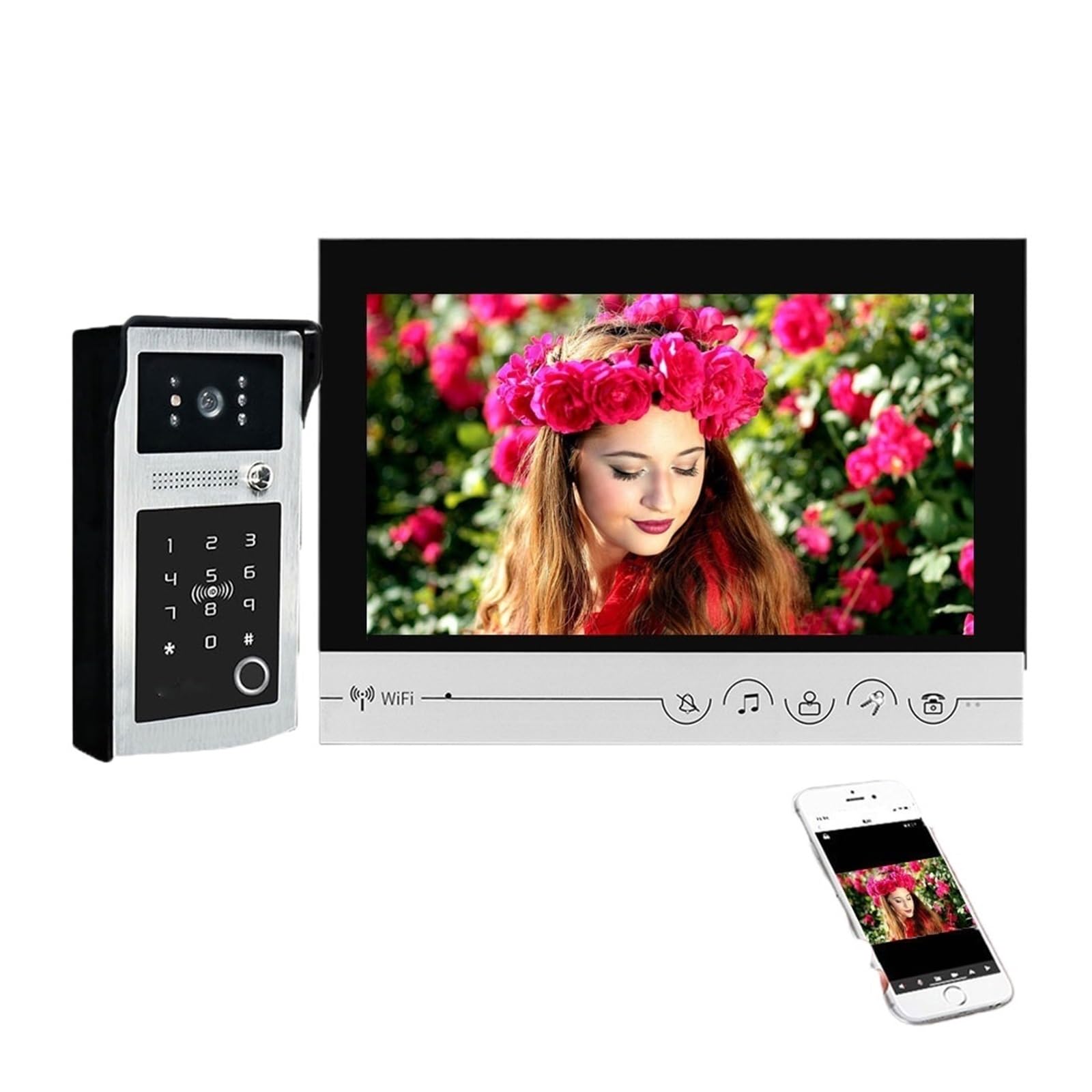Inteligentny wideodomofon System wejściowy z 9-calowym ekranem, wideodomofonem Wi-Fi, zamkiem na hasło/odcisk palca, dzwonkiem do drzwi domowych domu, biura