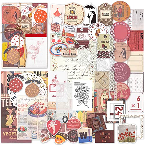 Ensemble de Papier à Motif Vintage Papier de Scrapbooking Papier décoratif Papier Kraft avec Autocollants Marque-Pages Carte pour Journal Journal Carte de Fabrication de Papier (Tea) Cover