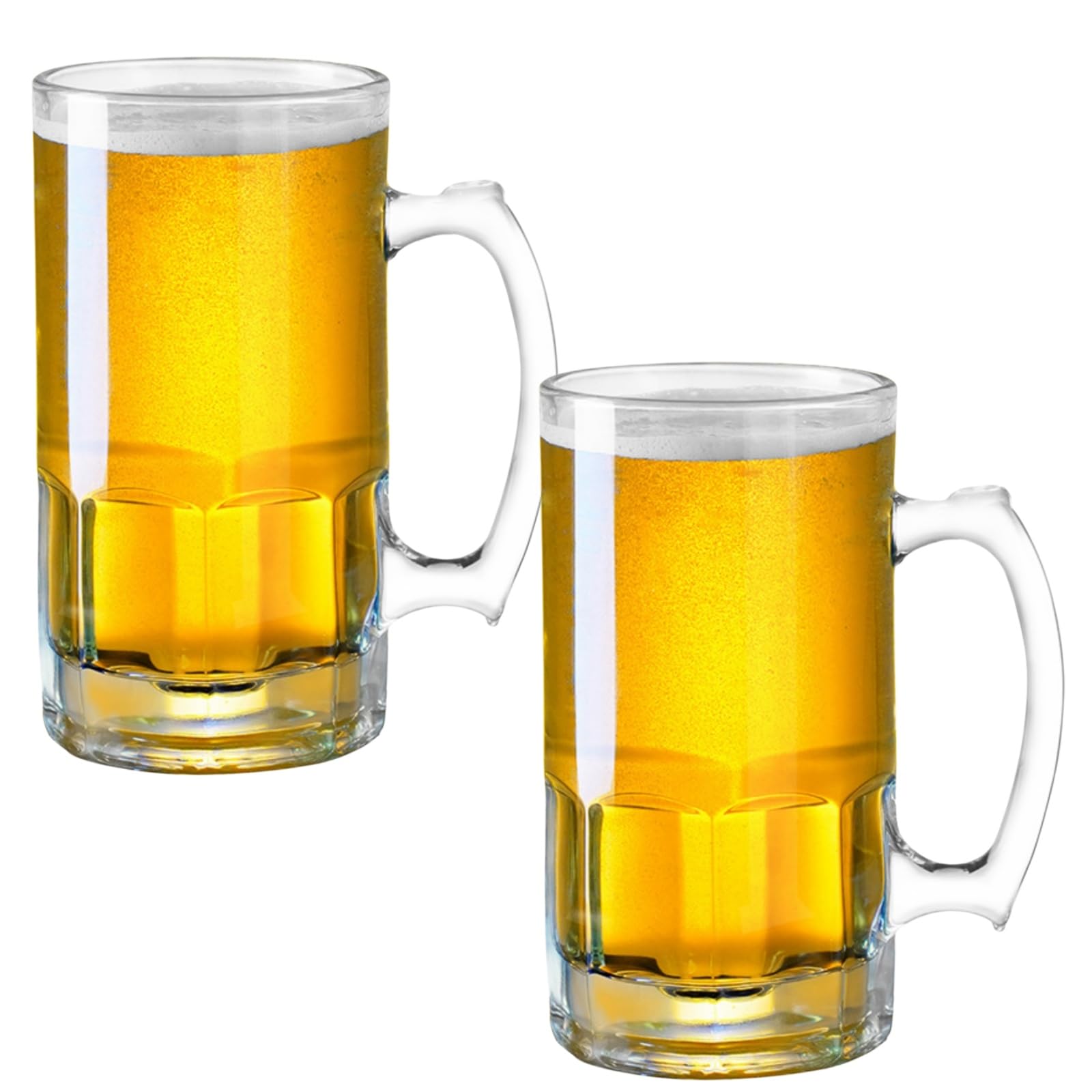 Lot de 2 grandes tasses à bière en verre transparent avec poignée – Verre épais et résistant – 940 ml – Verres à bière sans plomb pour homme, fête, bar