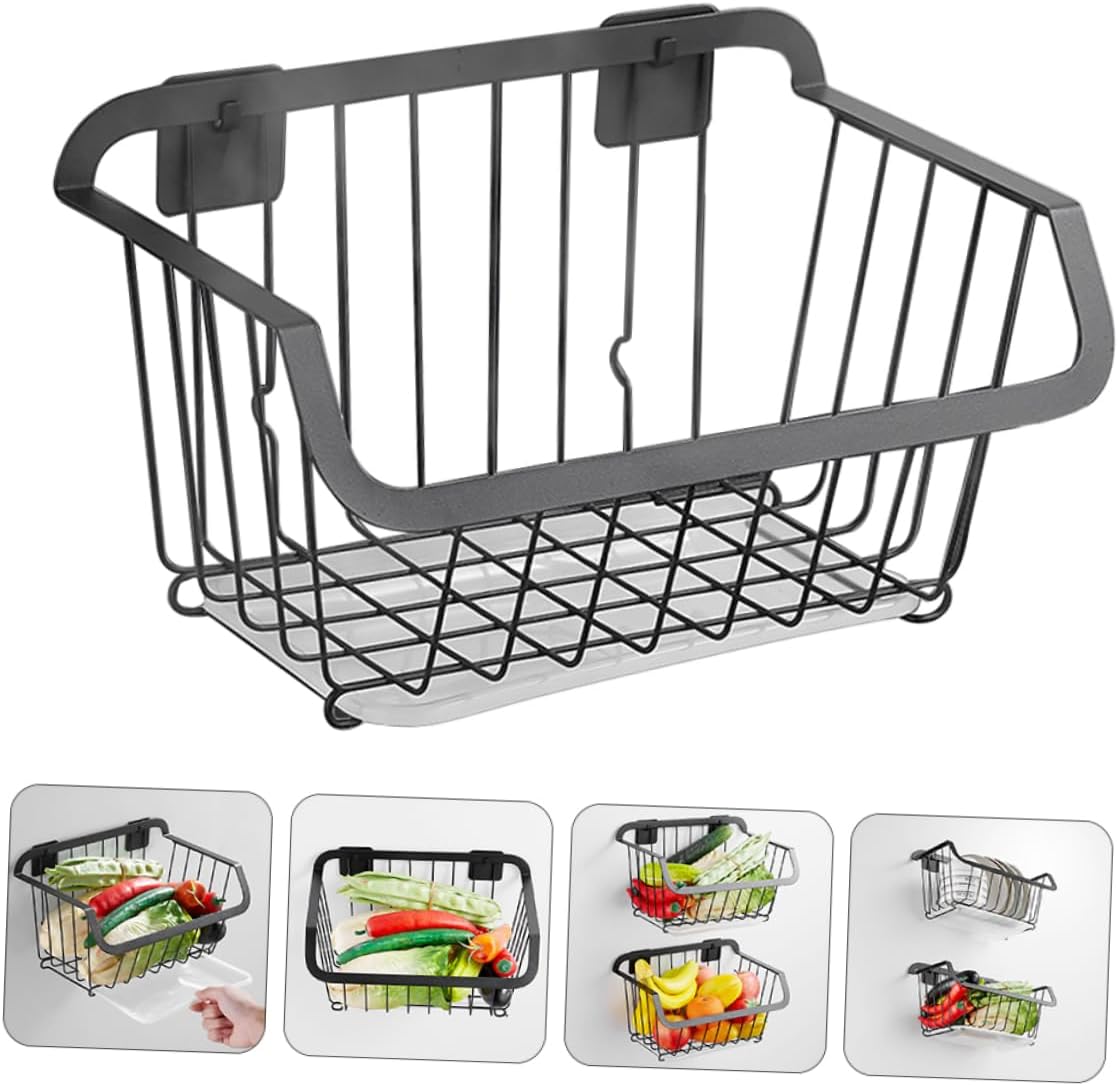 1Pc Wall Hanging Storage Basket with Drain Pan Multi Functional Fruit and Vegetable Organizer for Kitchen and Home Rustproof and Space Saving Design