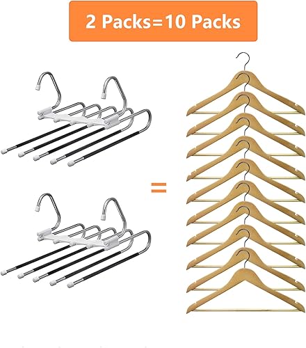 Miniatura 6 de Kalimdor Perchas para pantalones, paquete de 2 organizadores de armario de metal que ahorran espacio, perchas para ropa, pantalones, diseño