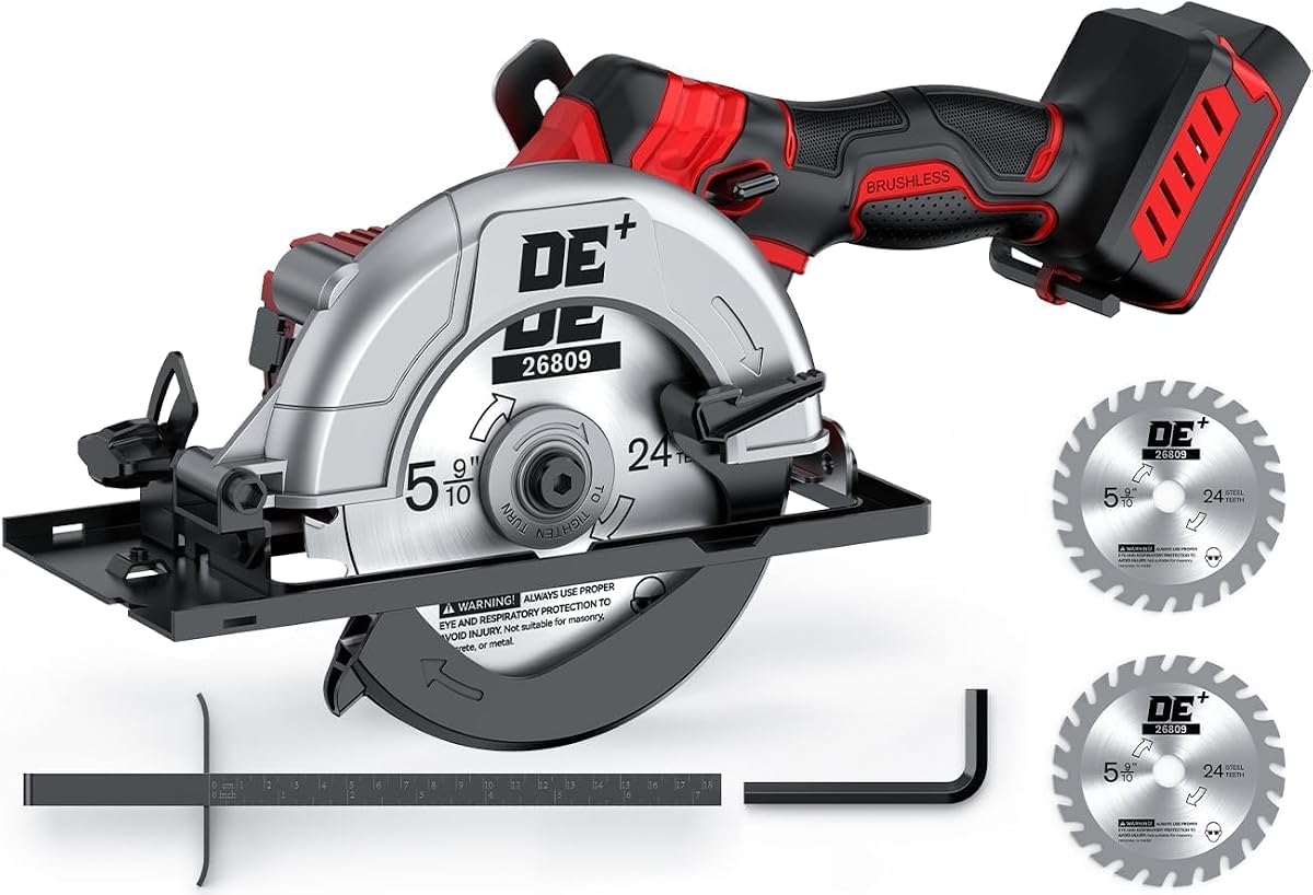 6" Cordless Mini Circular Saw for Milwaukee M18 Battery, 5900RPM, Brushless | 2 TCT Blades (2 x 24T) , 4.2 Lbs Lightweight, Cutting Depth 2-1/20" (90°), 0-90° Bevel, Hex Wrench, Rip Guide, for Wood, PVC