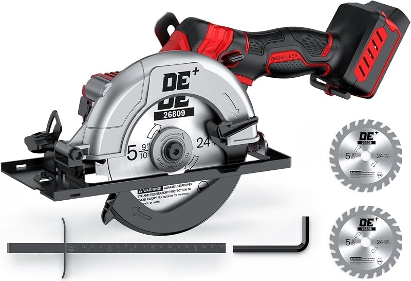 6" Cordless Mini Circular Saw for Milwaukee M18 Battery, 5900RPM, Brushless | 2 TCT Blades (2 x 24T) , 4.2 Lbs Lightweight, Cutting Depth 2-1/20" (90°), 0-90° Bevel, Hex Wrench, Rip Guide, for Wood, PVC