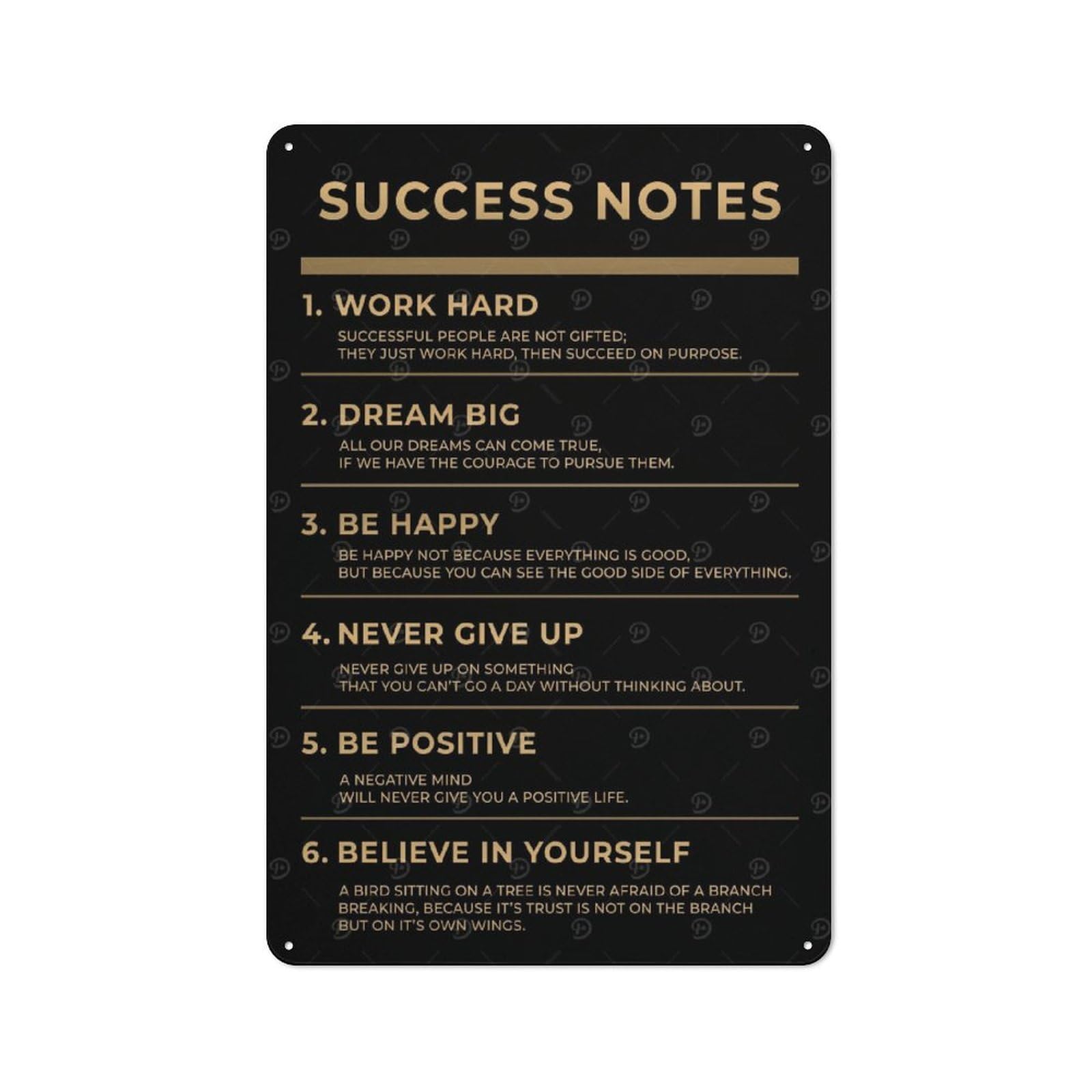Junmoney Style-10 Success Notes Rustic Metal Sign 30X20cm For Garden Room Or Summerhouse, For Themed Interiors In Garden Rooms And Summerhouses