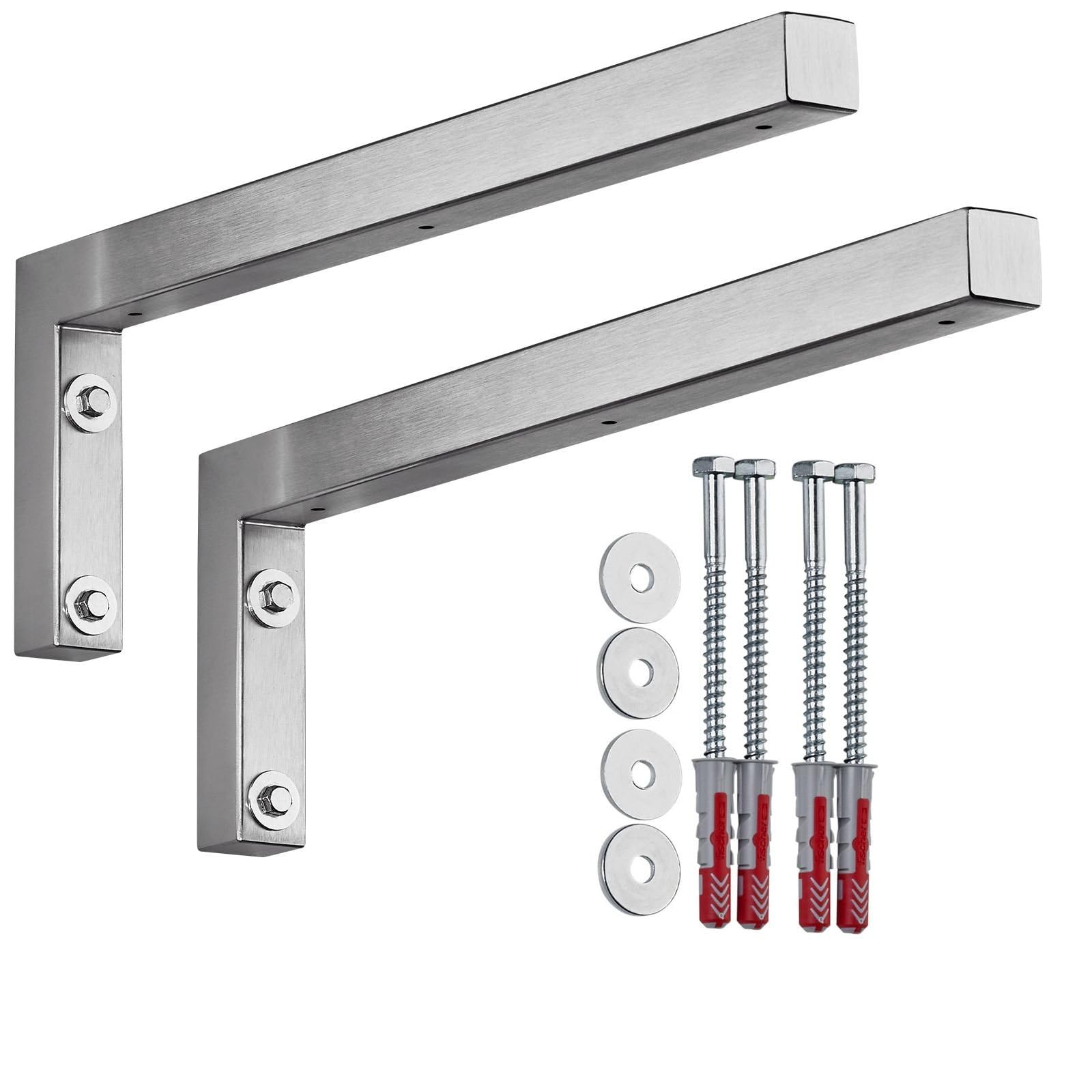 SOTECH 2er Set Wandkonsole in L-Form (450 x 150 x 30 mm, Edelstahl gebürstet), hochwertige Regalstützen zur Wandmontage, besonders geeignet für DIY-Projekte