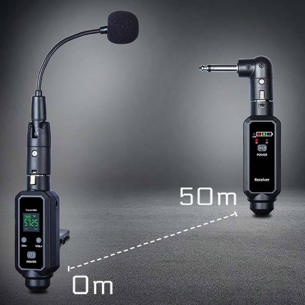Sistema de micrófono inalámbrico UHF para saxofón Erhu trompeta, transmisor de audio estable de 570 a 590 MHz, juego de receptor con 8H para duración de la batería para conciertos y ensayos