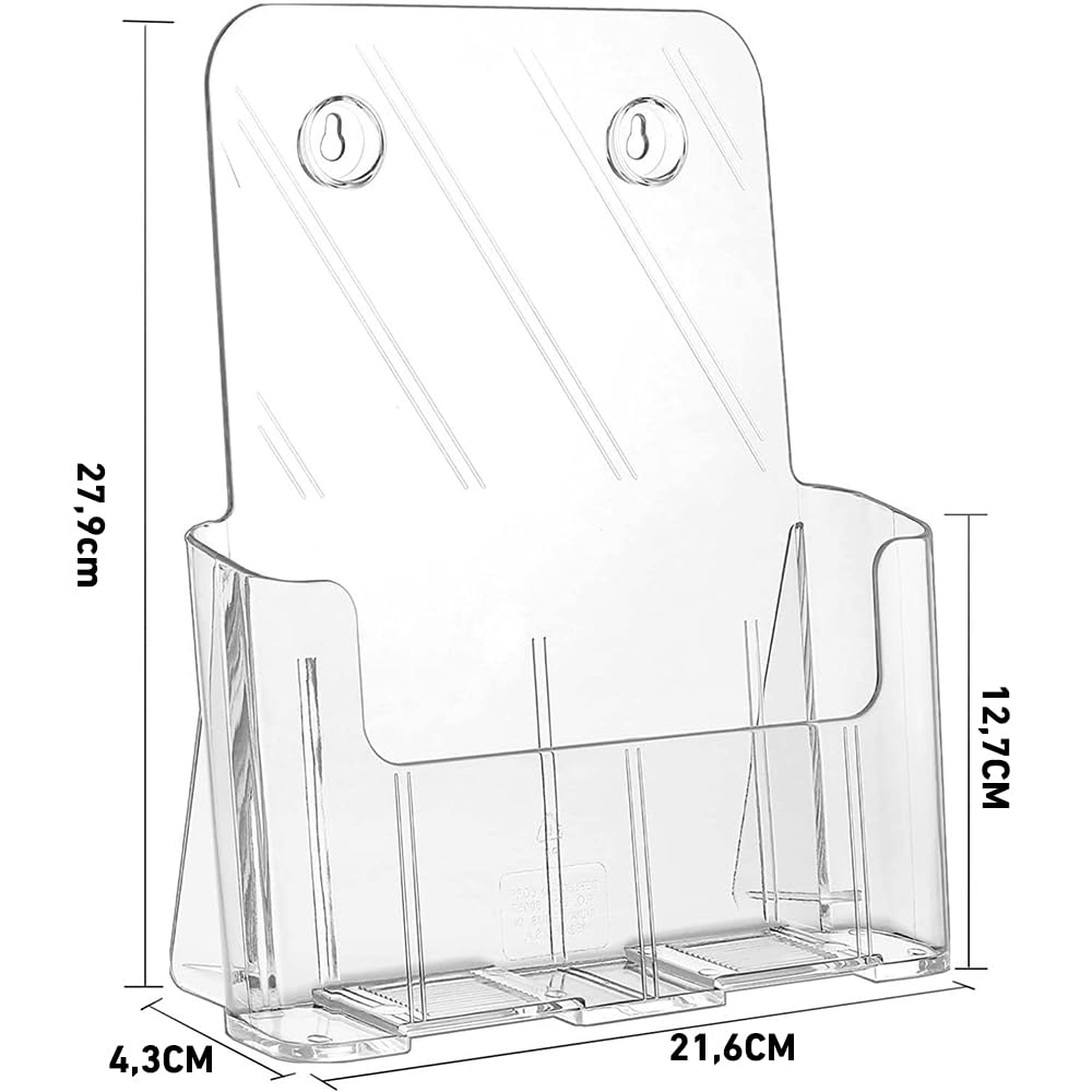 2 Porta Folletos de Acrílico Transparente A4 para Pared o Mesa – Soporte para Folletos, Menú, Revistas, Panfletos y Volantes