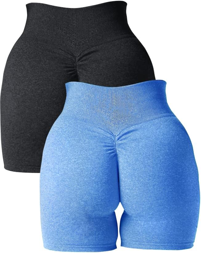 Abonlen Women Scrunch Seamless 2 Piece Workout Shorts High Waisted Yoga Shorts Gym Running Athletic Biker Shorts