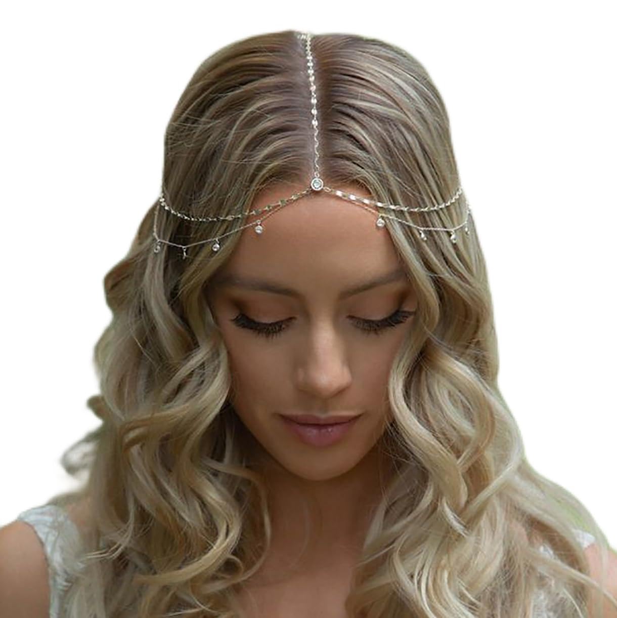 STONEFANS Rhinestone Head Chain Bride Headpiece Wedding Headbands Chain Layered Festival Prom Hair Accessories for Women