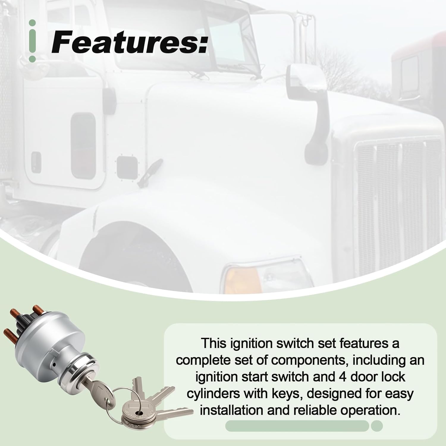 Ignition Start Switch Set with 4 Pcs Door Lock Cylinder and 4 Keys Compatible with Peterbilt 349 359 362 377 378 379 385 Truck Replace 30GN15 34RC156 23-09994C268 23-08598