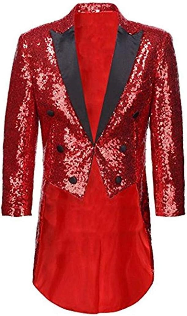 Men's Long Tailcoat Jacket Sequins Tuxedos Blazer Prom Party Coat Perfermance Costume Dinner Coat
