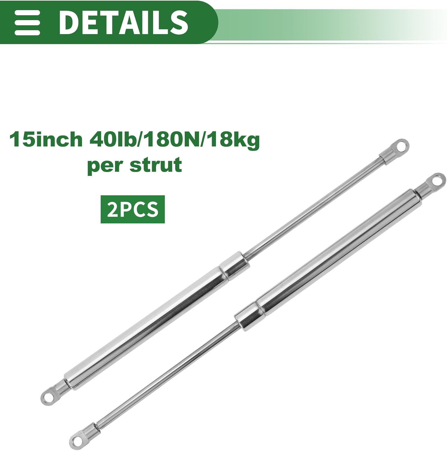 Motoforti 15inch/380mm 40lb/180N/18kg Stainless Steel Lift Support Struts Metal End Fitting Gas Spring for Boat Marine Hatch Cover Storage Lid Toolbox Cover 2 Pcs