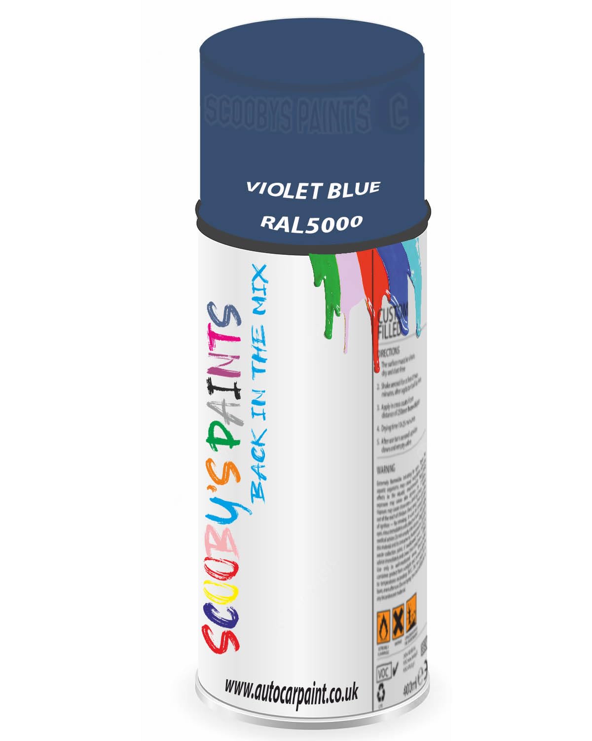 SCOOBYS PAINTS BACK IN THE MIX RAL5000 Violet blue 400ML Aerosol Spray Paint RAL Colour Can Gloss Shinny Finish DIY Indoor/Outdoor Wood Plastic Metal Heat Resistant Steel