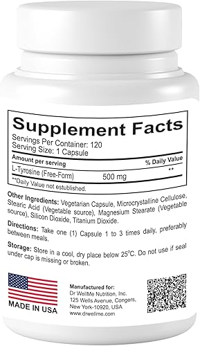 Miniatura 3 de Dr.WellMe L-tirosina 500mg cápsulas, suplementos dietéticos-120 cápsulas