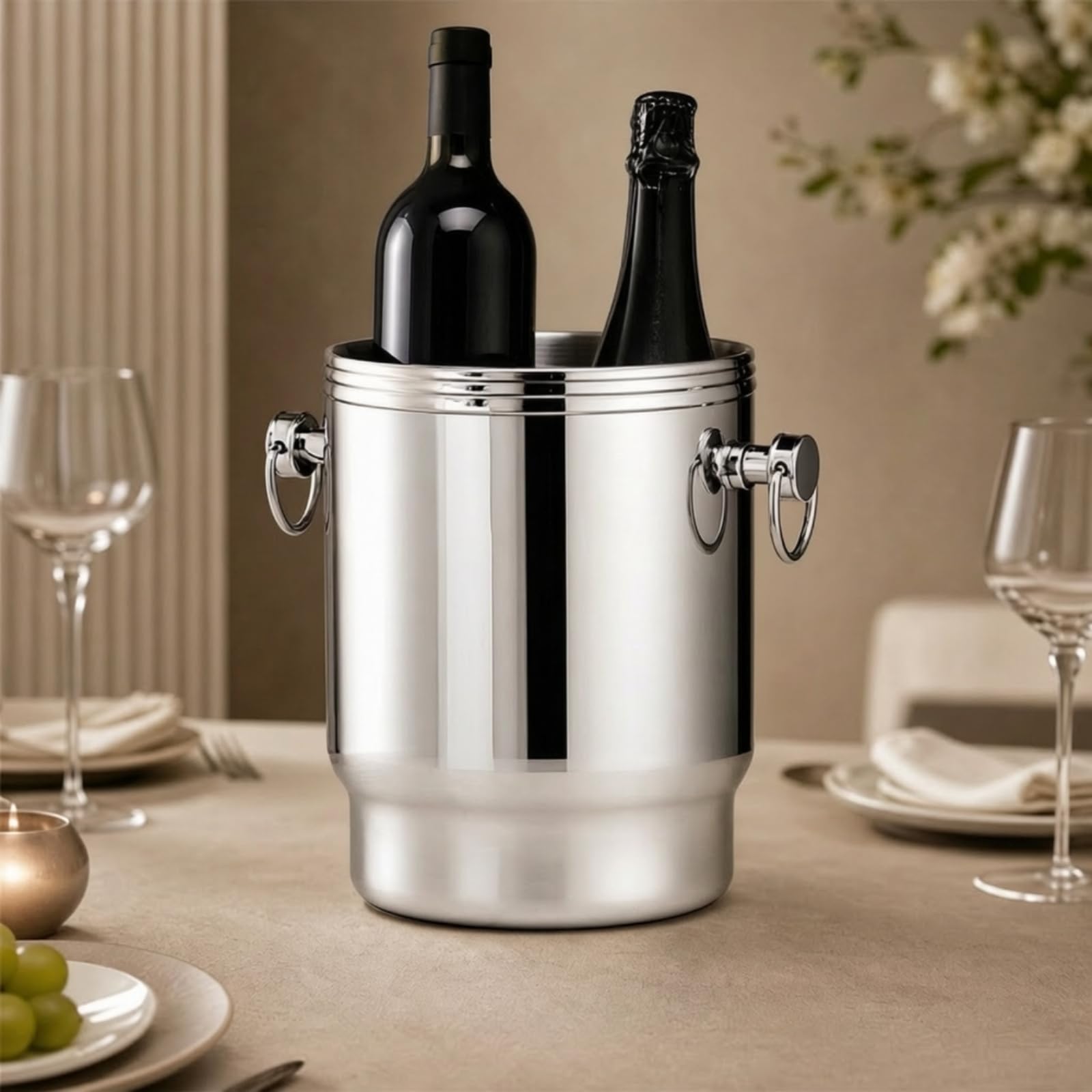 Cubo Hielo Acero Inoxidable Doble Pared Práctico Cubo Hielo Cilíndrico Acero Elegante Recipiente para Establecimientos Domésticos, Cenas, Estilo A
