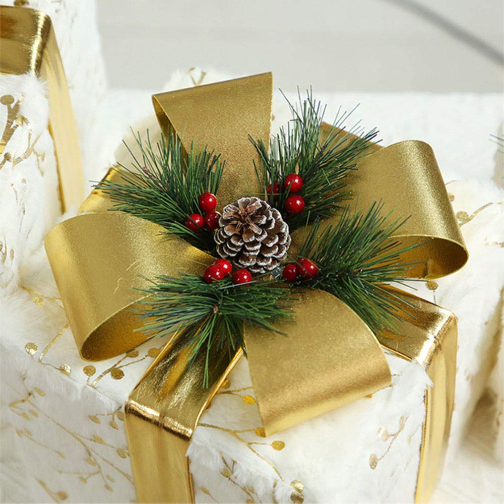 Ornamenti di Natale Scatole regalo, Set di 3 scatole regalo in peluche a LED illuminate. Set di pacchi natalizi in ferro decorativo quadrato rotondo natalizio(Square)