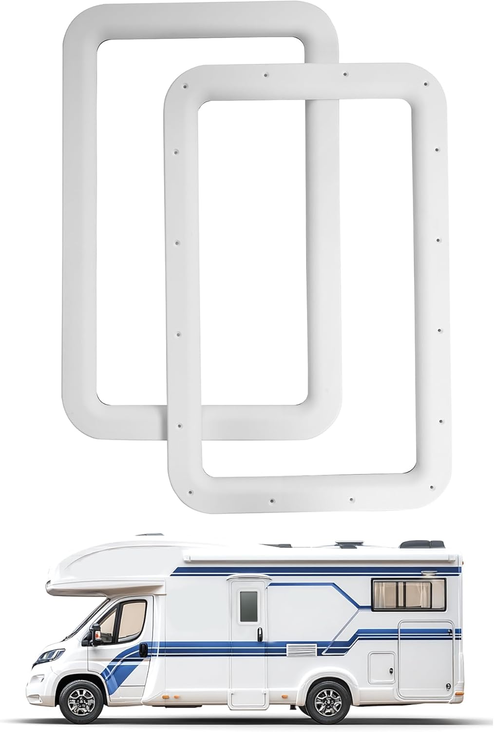 12" W x 21" H RV Entry Entrance Door Window Frame Interior & Exterior Compatible with Most RV, Motorhome, Camper, Trailer Plastic(Nylon) White