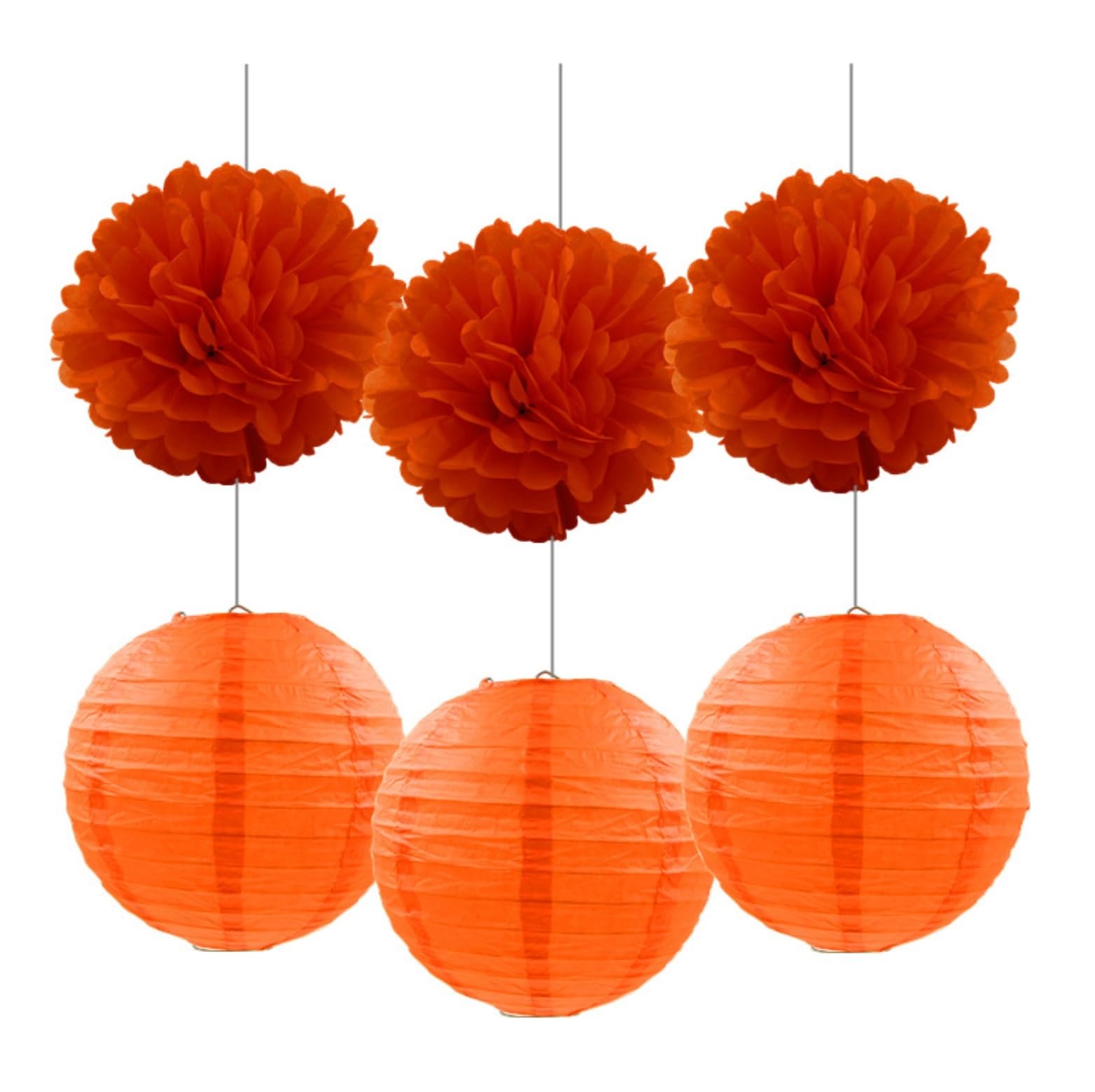 Lampion, 6 szt. Papierowe kwiaty-latarnie w kształcie kuli Zestaw do(Orange)